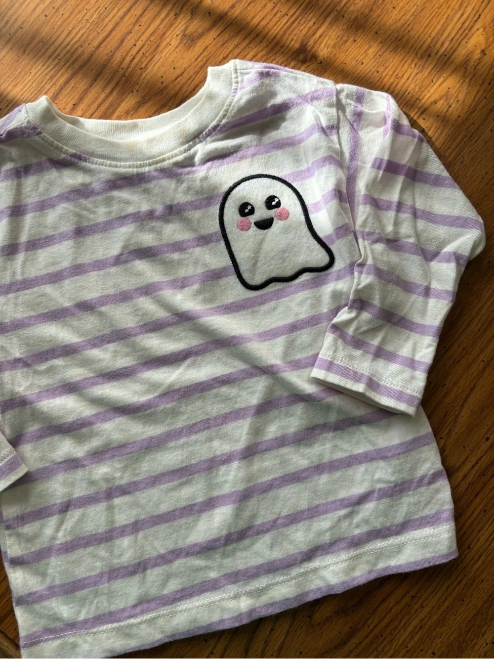 Infant Long-Sleeve Lavender Stripe Top with Ghost Patch